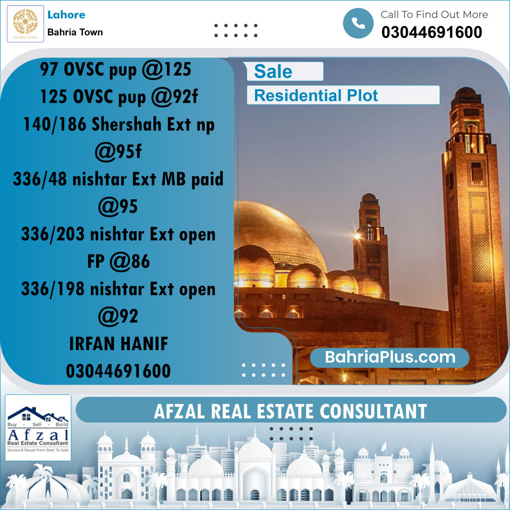 Residential Plot for Sale in Bahria Town, Lahore - (BP-213583)