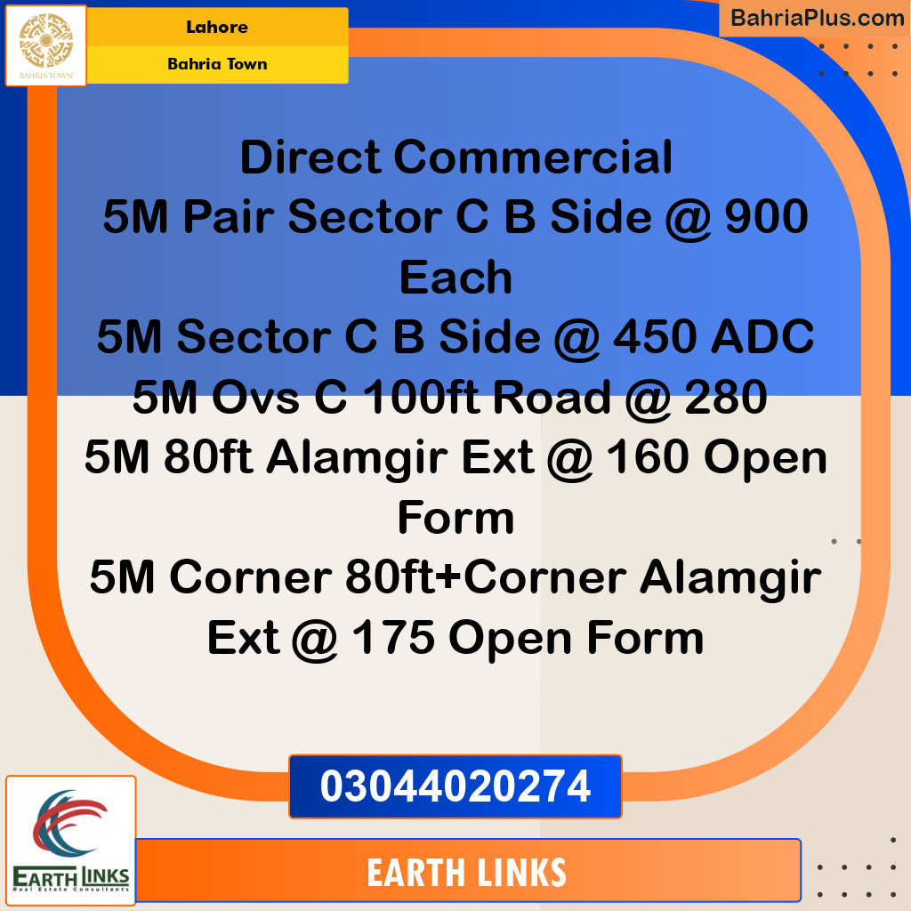 5 Marla Commercial Plot for Sale in Bahria Town, Lahore - (BP-213598)