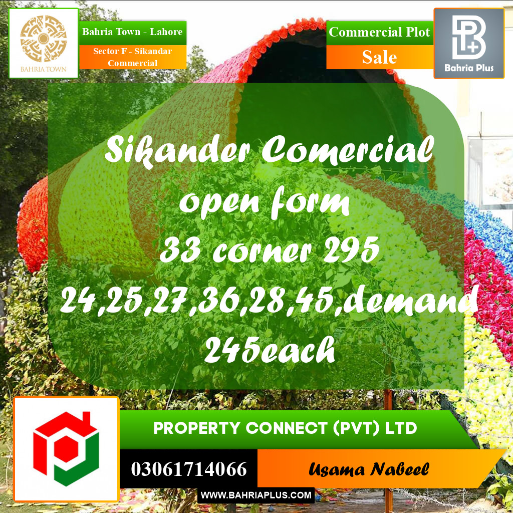 Commercial Plot for Sale in Sector F - Sikandar Commercial -  Bahria Town, Lahore - (BP-213612)