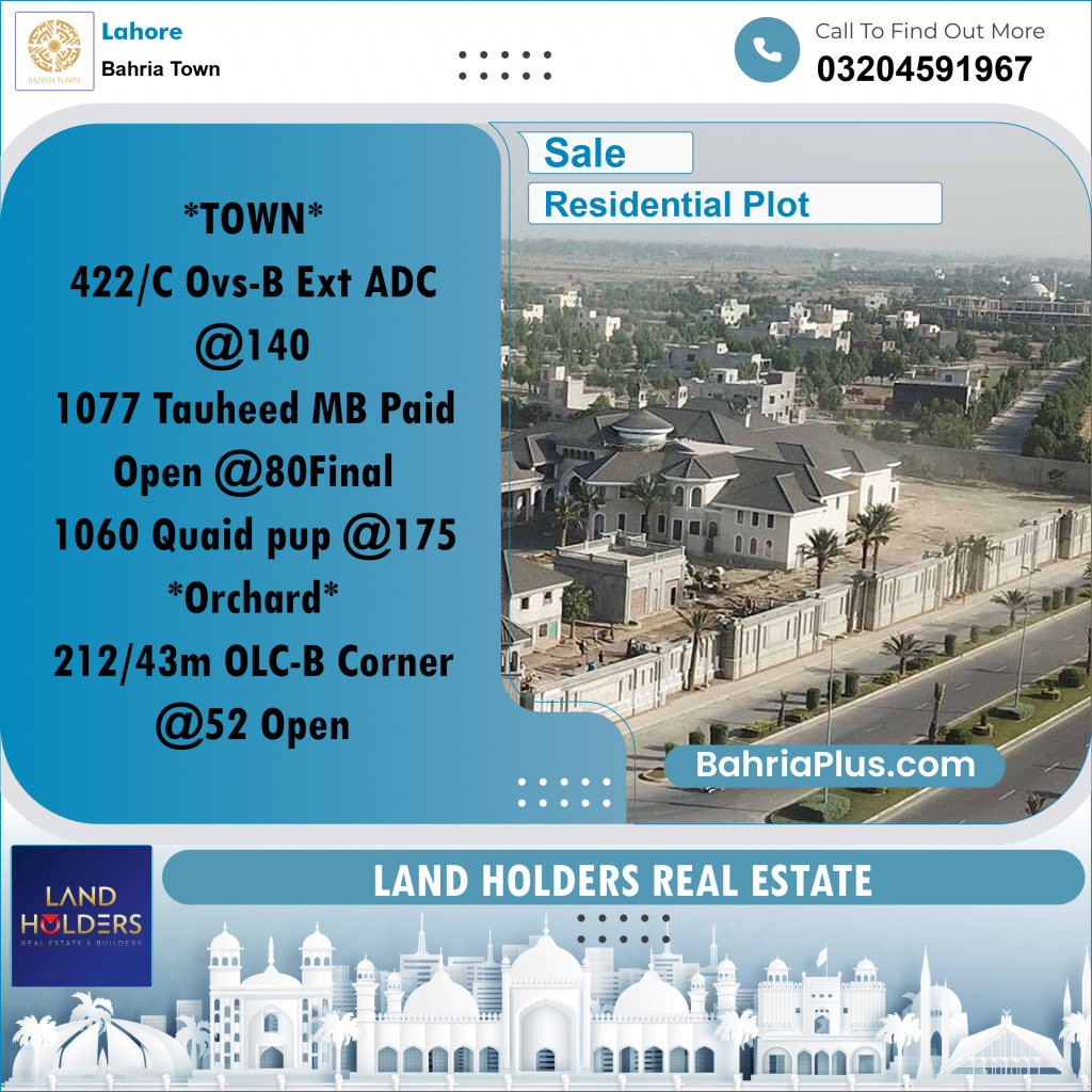 Residential Plot for Sale in Bahria Town, Lahore - (BP-213657)