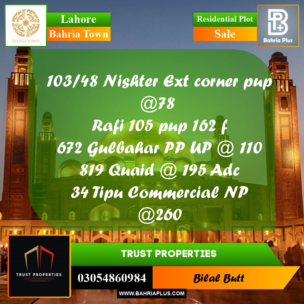 Residential Plot for Sale in Bahria Town, Lahore - (BP-213677)