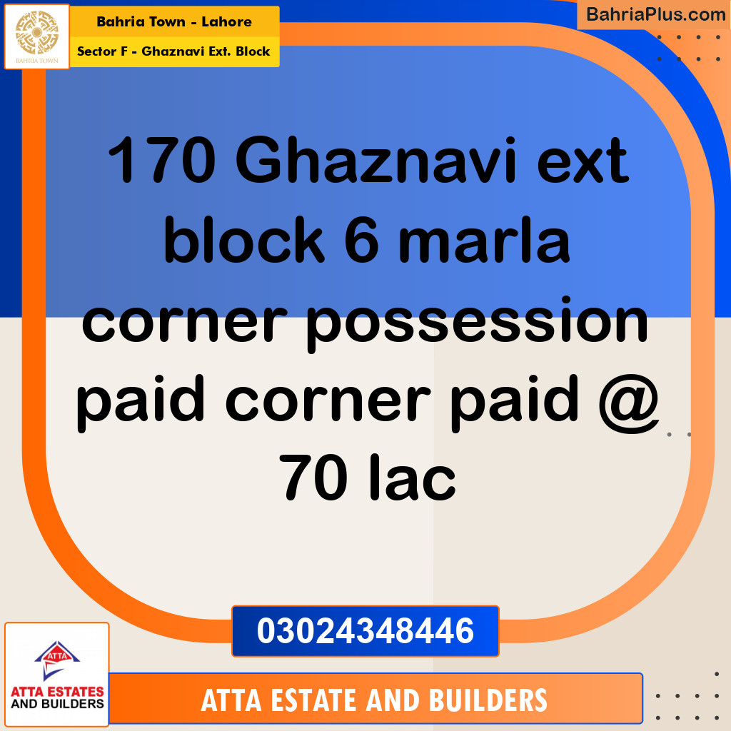 6 Marla Residential Plot for Sale in Sector F - Ghaznavi Ext. Block -  Bahria Town, Lahore - (BP-213687)