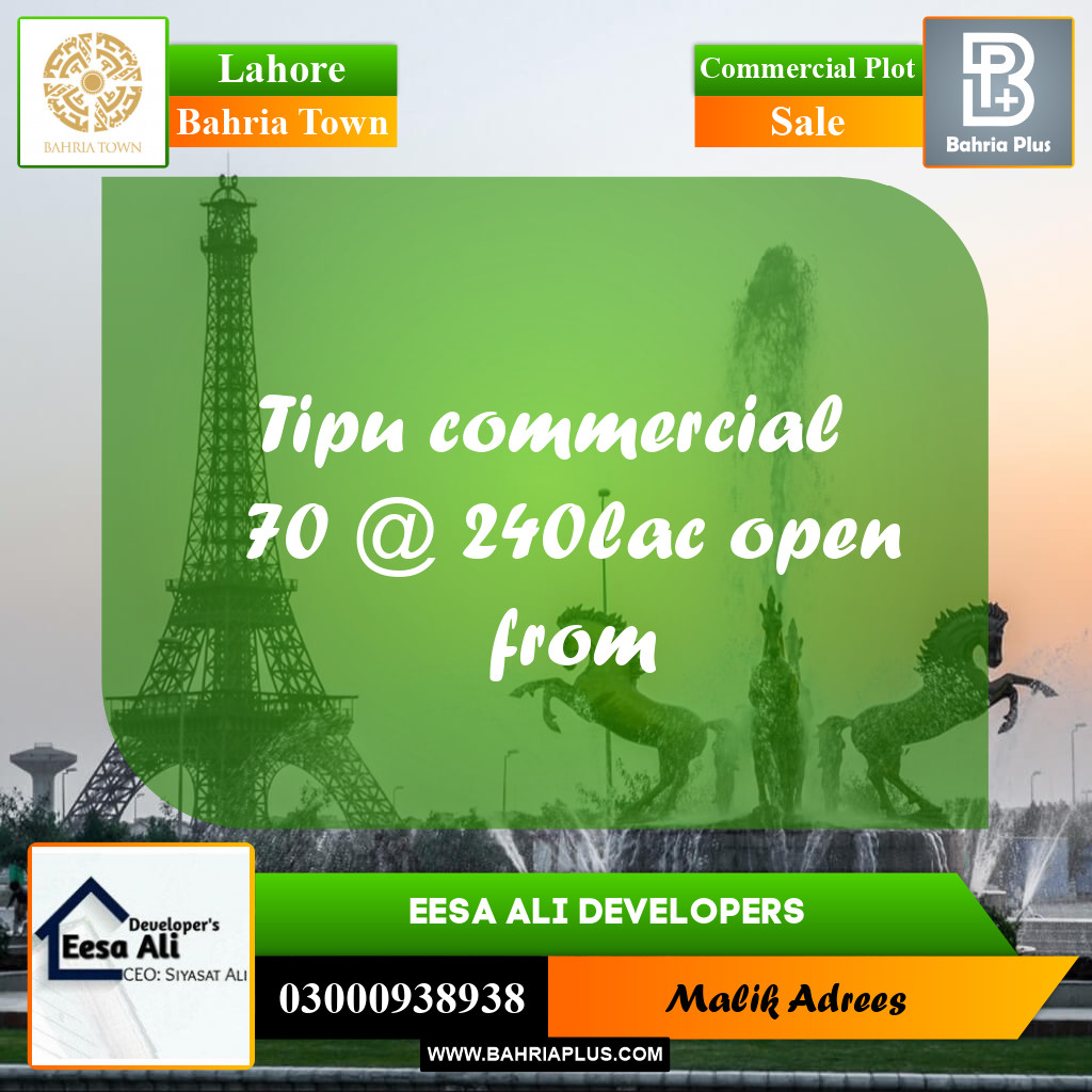 Commercial Plot for Sale in Bahria Town, Lahore - (BP-213722)