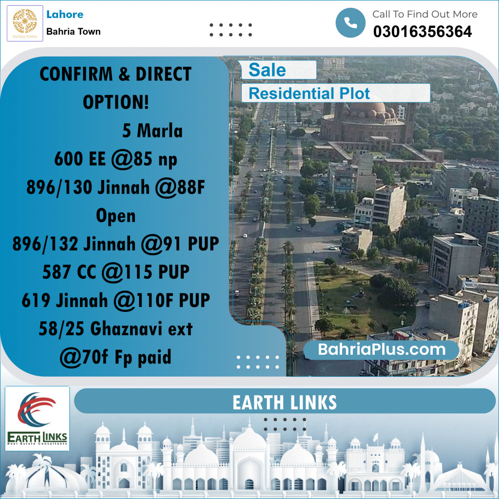 Residential Plot for Sale in Bahria Town, Lahore - (BP-213748)