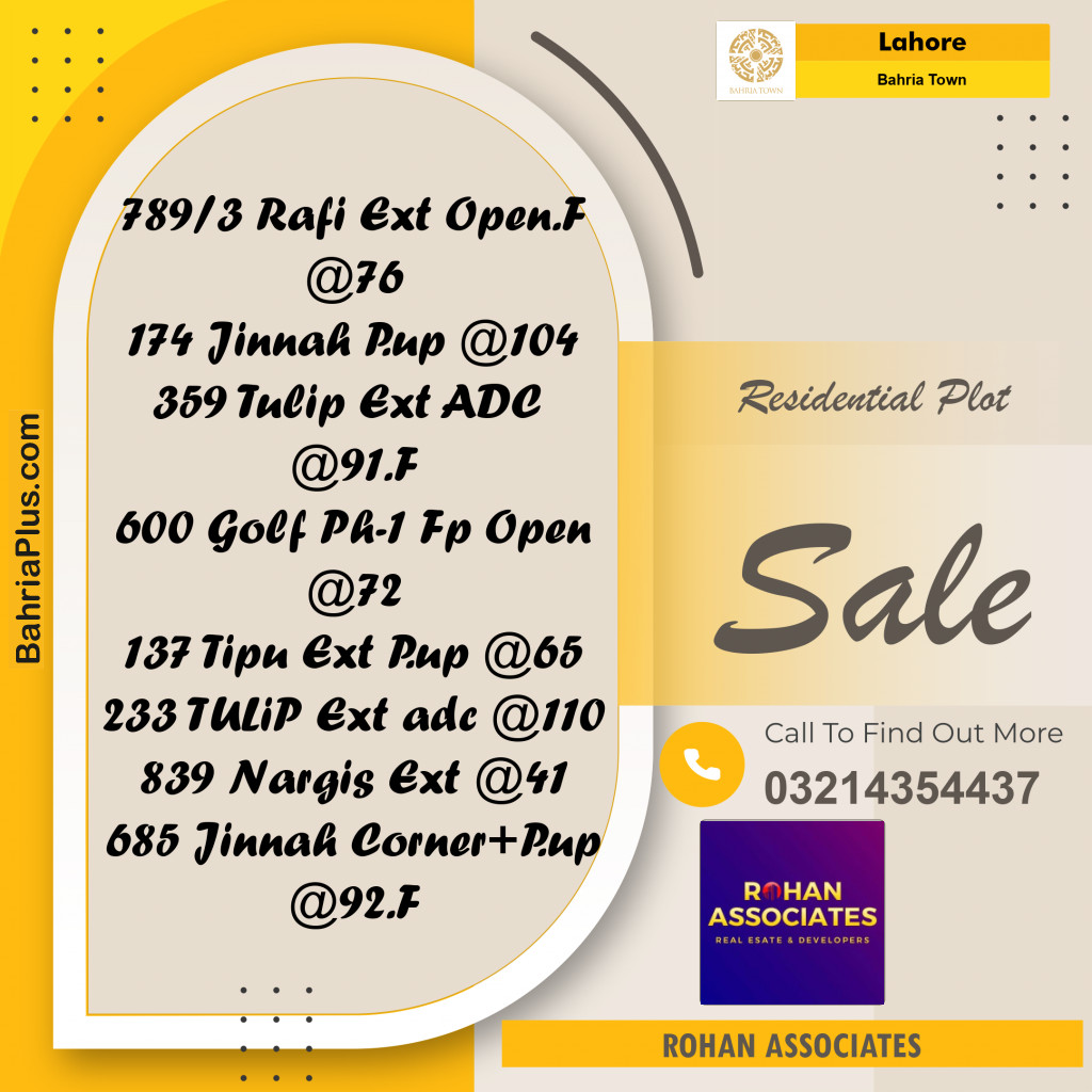 Residential Plot for Sale in Bahria Town, Lahore - (BP-213759)