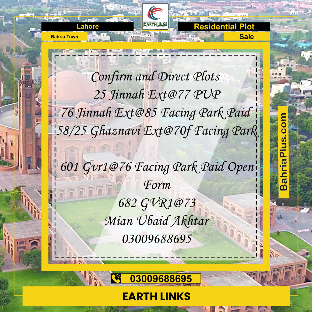 Residential Plot for Sale in Bahria Town, Lahore - (BP-213760)