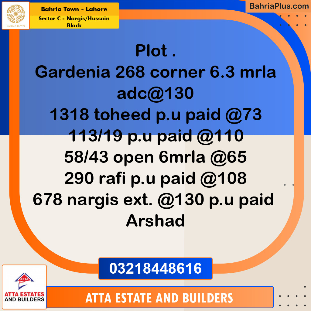 10 Marla Residential Plot for Sale in Sector C - Nargis/Hussain Block -  Bahria Town, Lahore - (BP-213762)