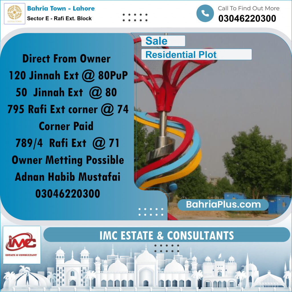 Residential Plot for Sale in Sector E - Rafi Ext. Block -  Bahria Town, Lahore - (BP-213828)