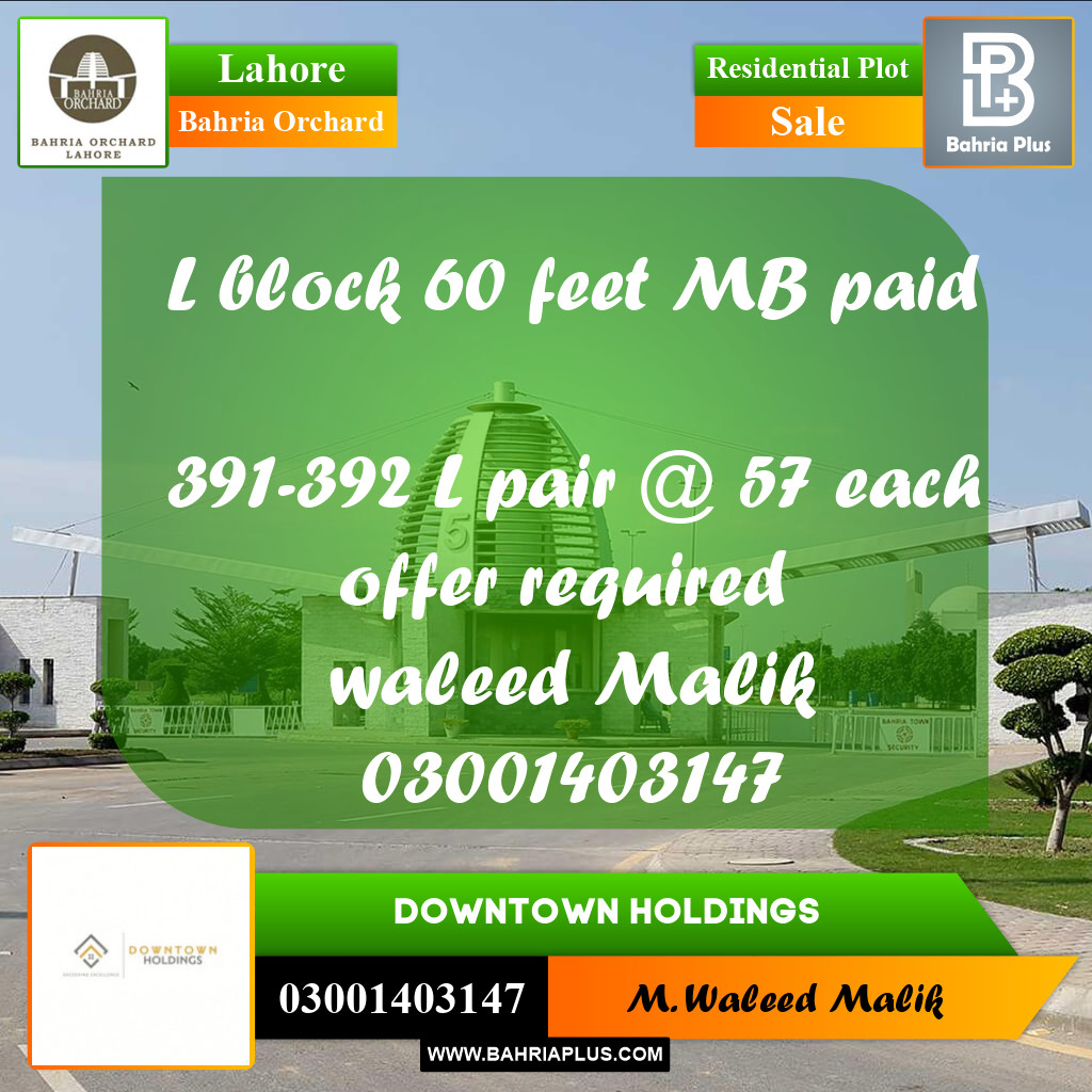 Residential Plot for Sale in Bahria Orchard, Lahore - (BP-213878)