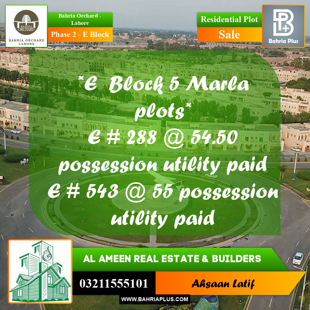 5 Marla Residential Plot for Sale in Phase 2 - E Block -  Bahria Orchard, Lahore - (BP-213905)