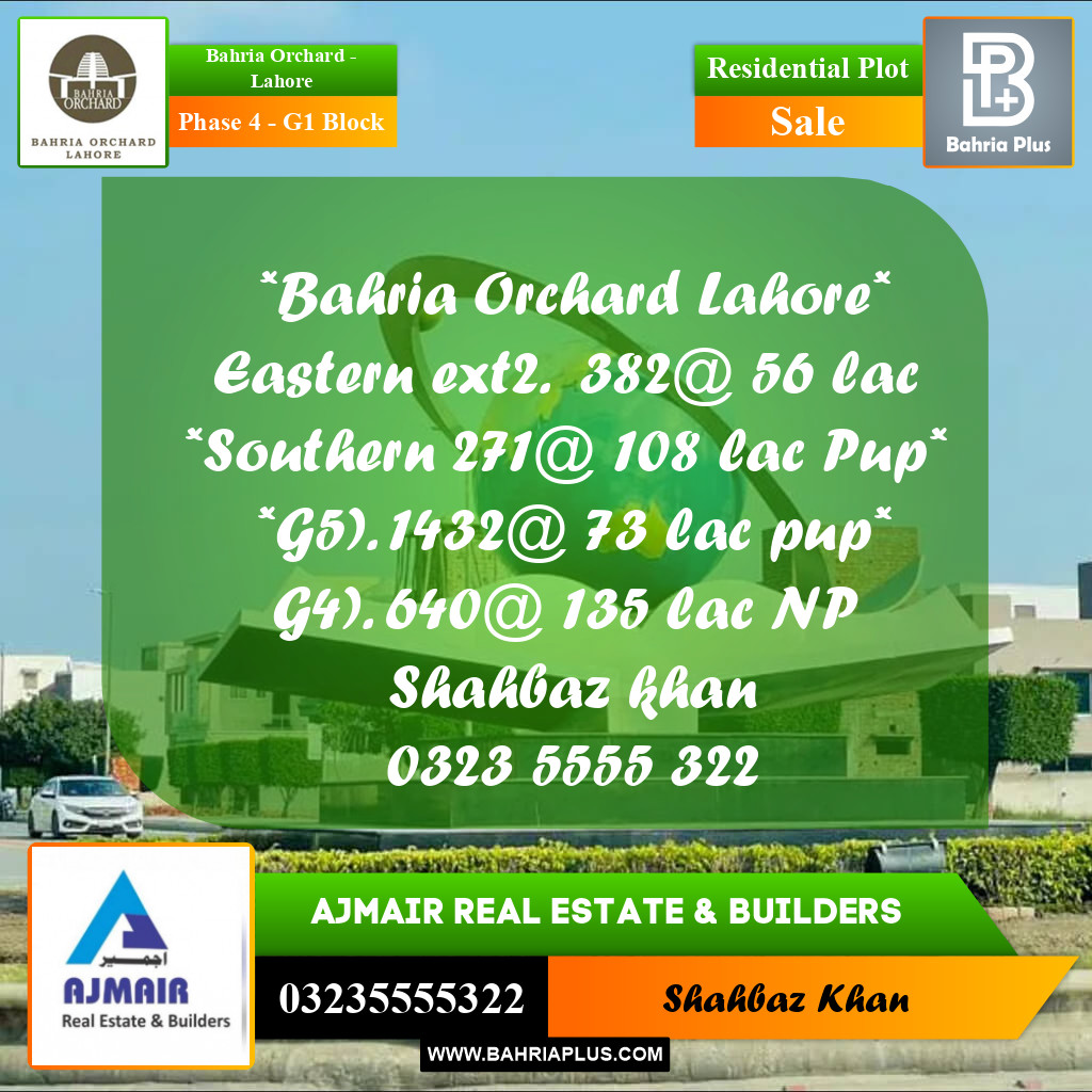10 Marla Residential Plot for Sale in Phase 4 - G1 Block -  Bahria Orchard, Lahore - (BP-214000)