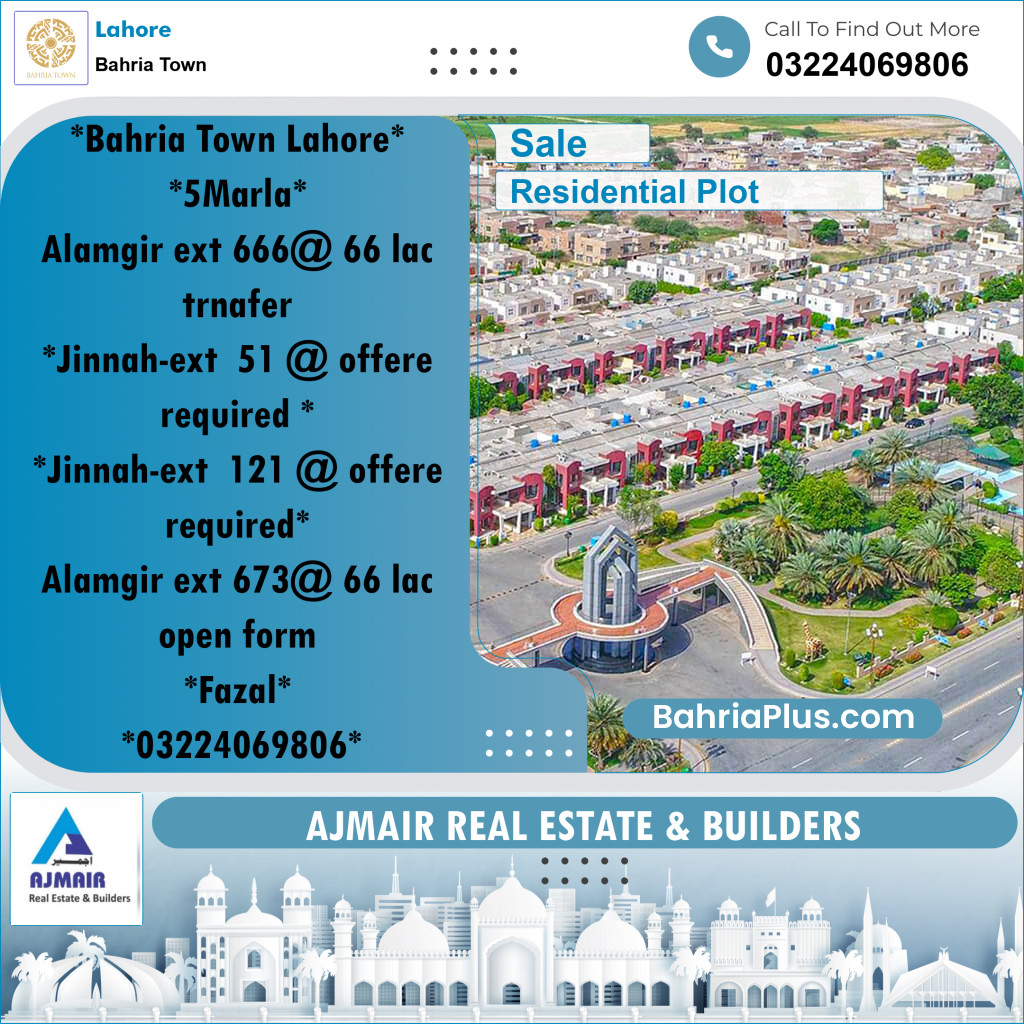Residential Plot for Sale in Bahria Town, Lahore - (BP-214026)
