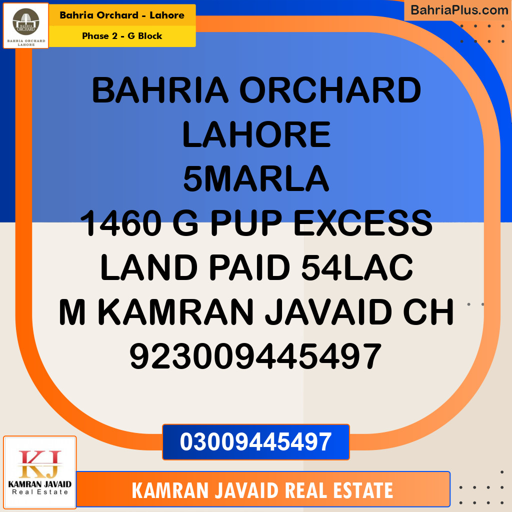 5 Marla Residential Plot for Sale in Phase 2 - G Block -  Bahria Orchard, Lahore - (BP-214098)