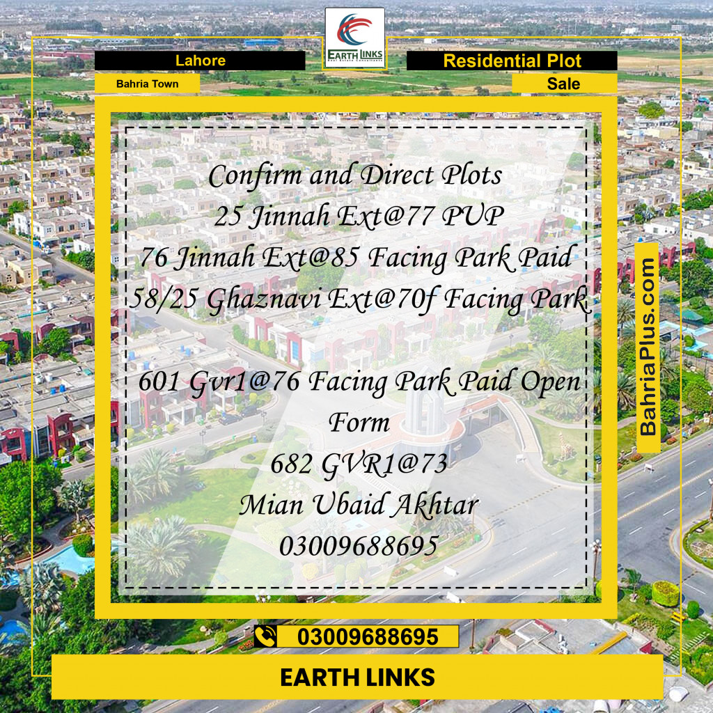 Residential Plot for Sale in Bahria Town, Lahore - (BP-214128)