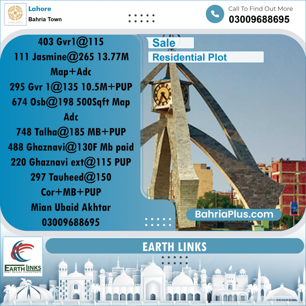 Residential Plot for Sale in Bahria Town, Lahore - (BP-214135)