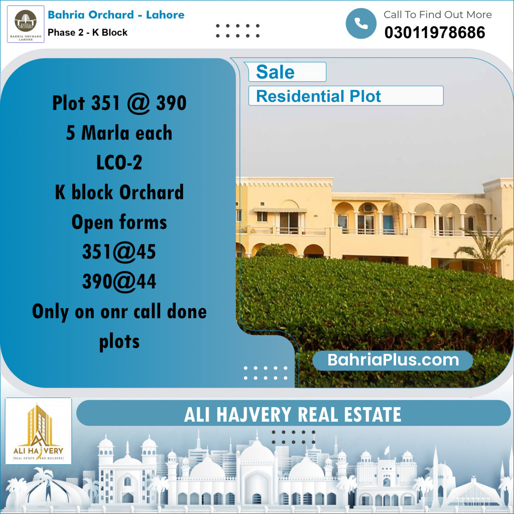 5 Marla Residential Plot for Sale in Phase 2 - K Block -  Bahria Orchard, Lahore - (BP-214150)