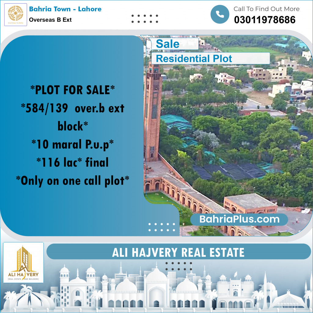 10 Marla Residential Plot for Sale in Overseas B Ext -  Bahria Town, Lahore - (BP-214158)