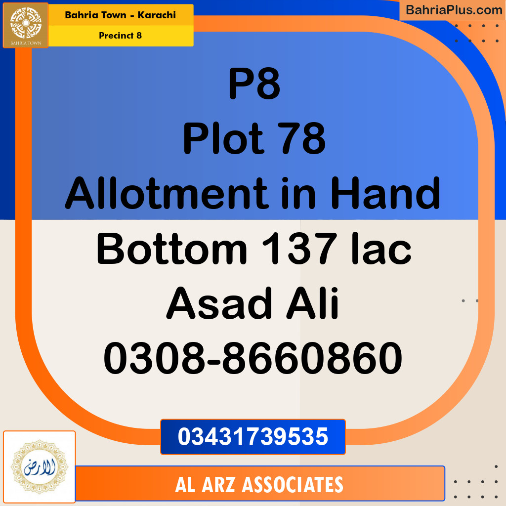 272 Sq. Yards Residential Plot for Sale in Precinct 8 -  Bahria Town, Karachi - (BP-214178)