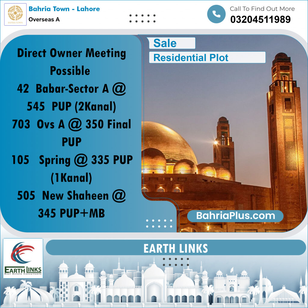 1 Kanal Residential Plot for Sale in Overseas A -  Bahria Town, Lahore - (BP-214181)