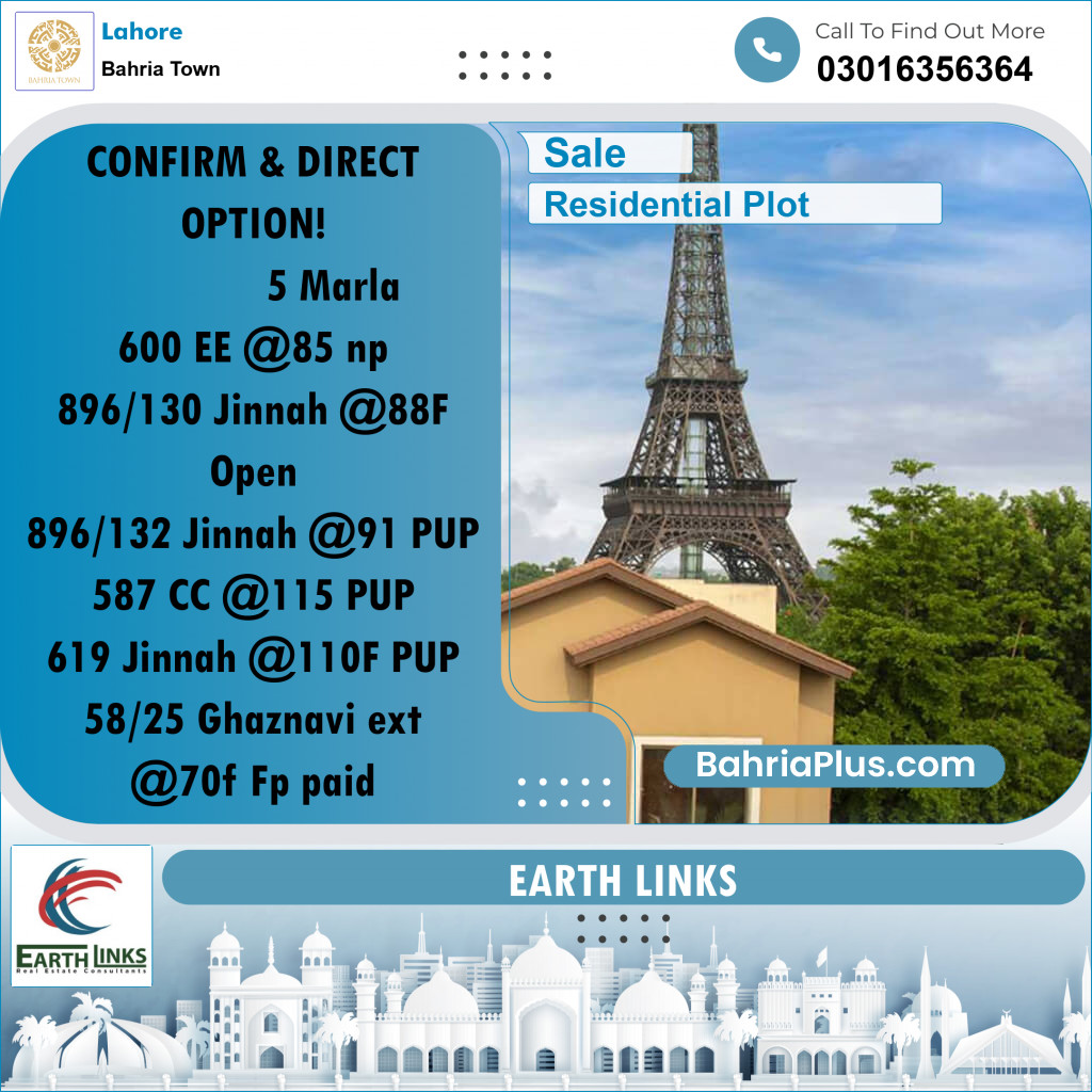 Residential Plot for Sale in Bahria Town, Lahore - (BP-214189)