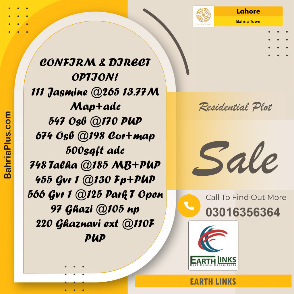 Residential Plot for Sale in Bahria Town, Lahore - (BP-214191)