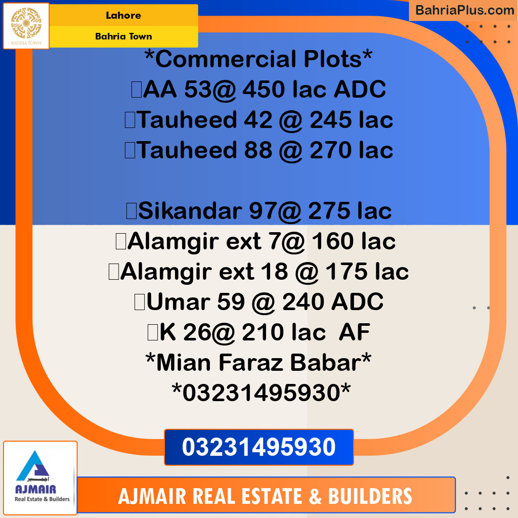 Commercial Plot for Sale in Bahria Town, Lahore - (BP-214208)