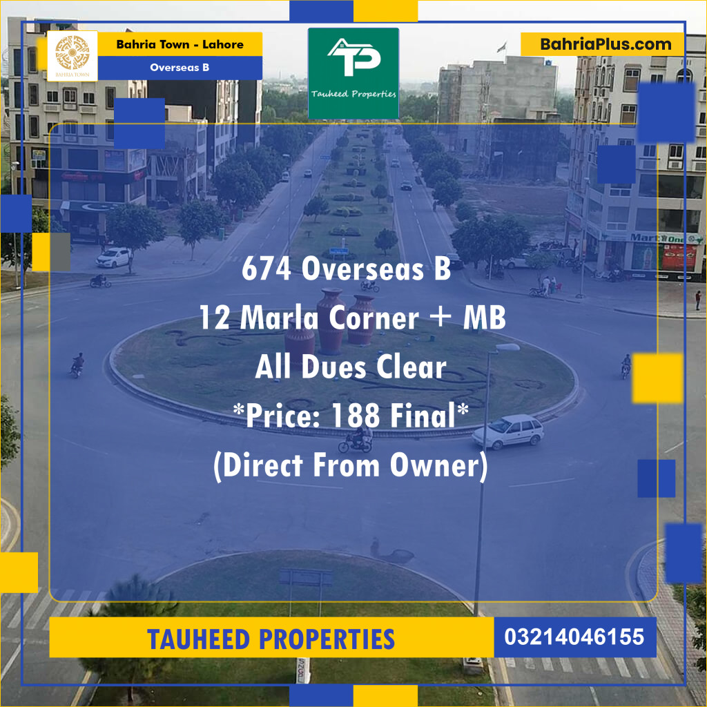 12 Marla Residential Plot for Sale in Overseas B -  Bahria Town, Lahore - (BP-214217)