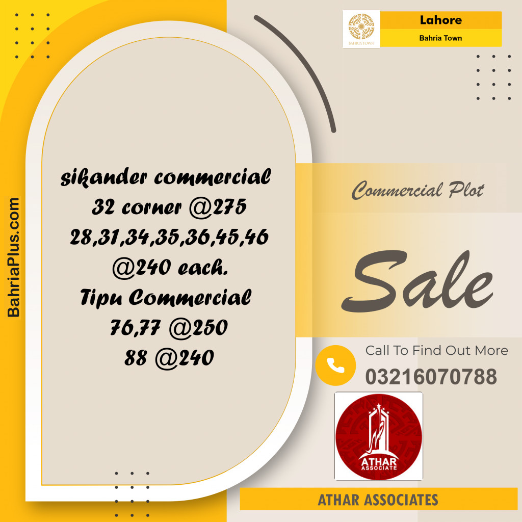 Commercial Plot for Sale in Bahria Town, Lahore - (BP-214248)