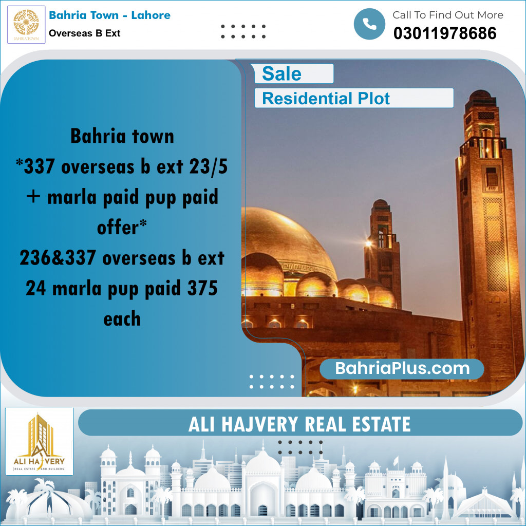 1 Kanal Residential Plot for Sale in Overseas B Ext -  Bahria Town, Lahore - (BP-214272)