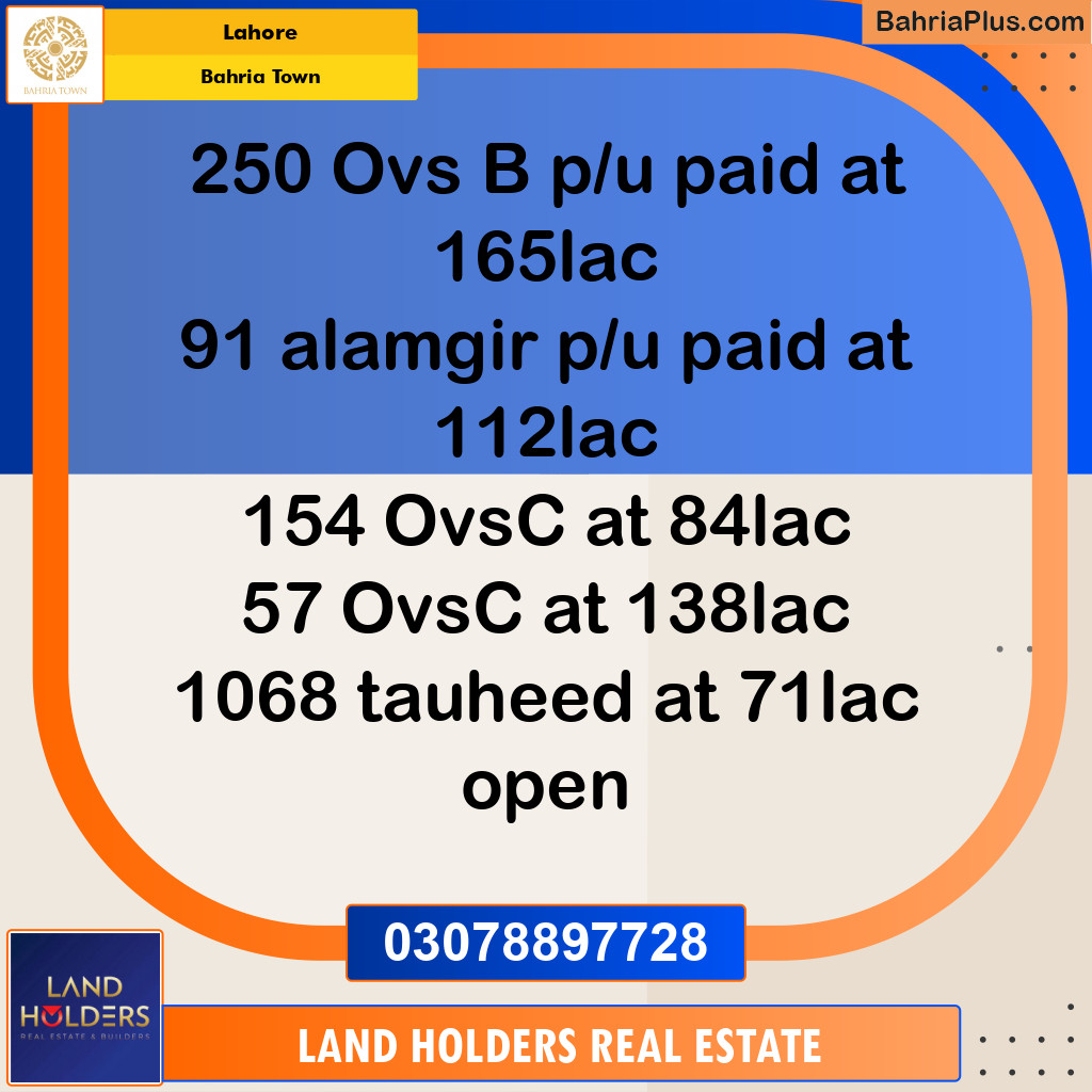 Residential Plot for Sale in Bahria Town, Lahore - (BP-214283)
