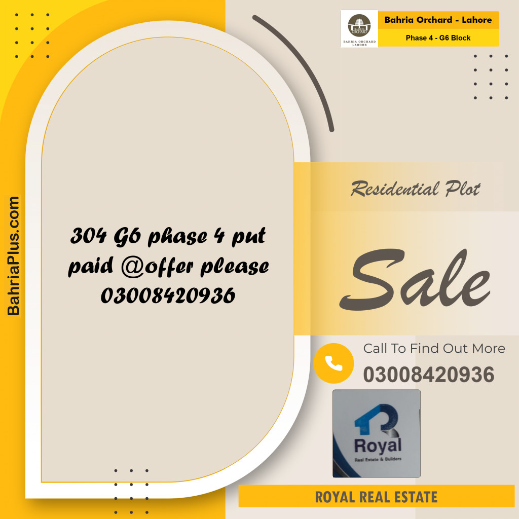 10 Marla Residential Plot for Sale in Phase 4 - G6 Block -  Bahria Orchard, Lahore - (BP-214323)