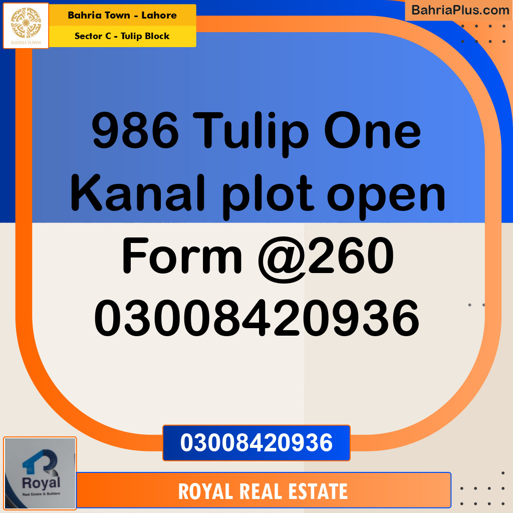 1 Kanal Residential Plot for Sale in Sector C - Tulip Block -  Bahria Town, Lahore - (BP-214332)