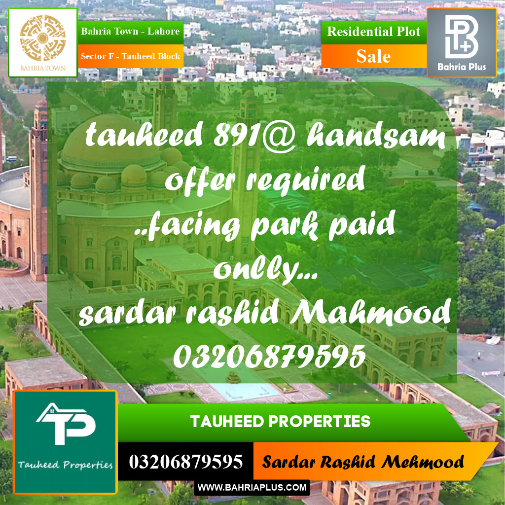 10 Marla Residential Plot for Sale in Sector F - Tauheed Block -  Bahria Town, Lahore - (BP-214384)