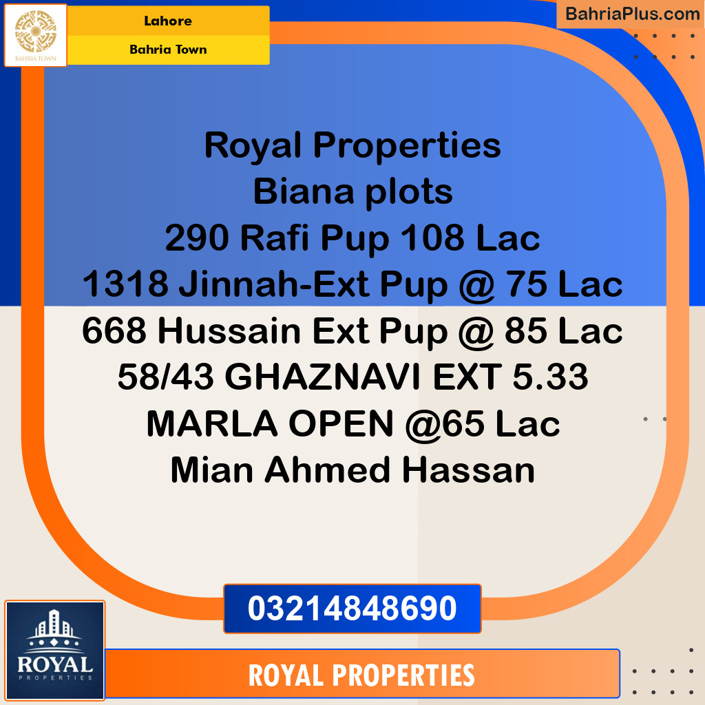 5 Marla Residential Plot for Sale in Bahria Town, Lahore - (BP-214401)