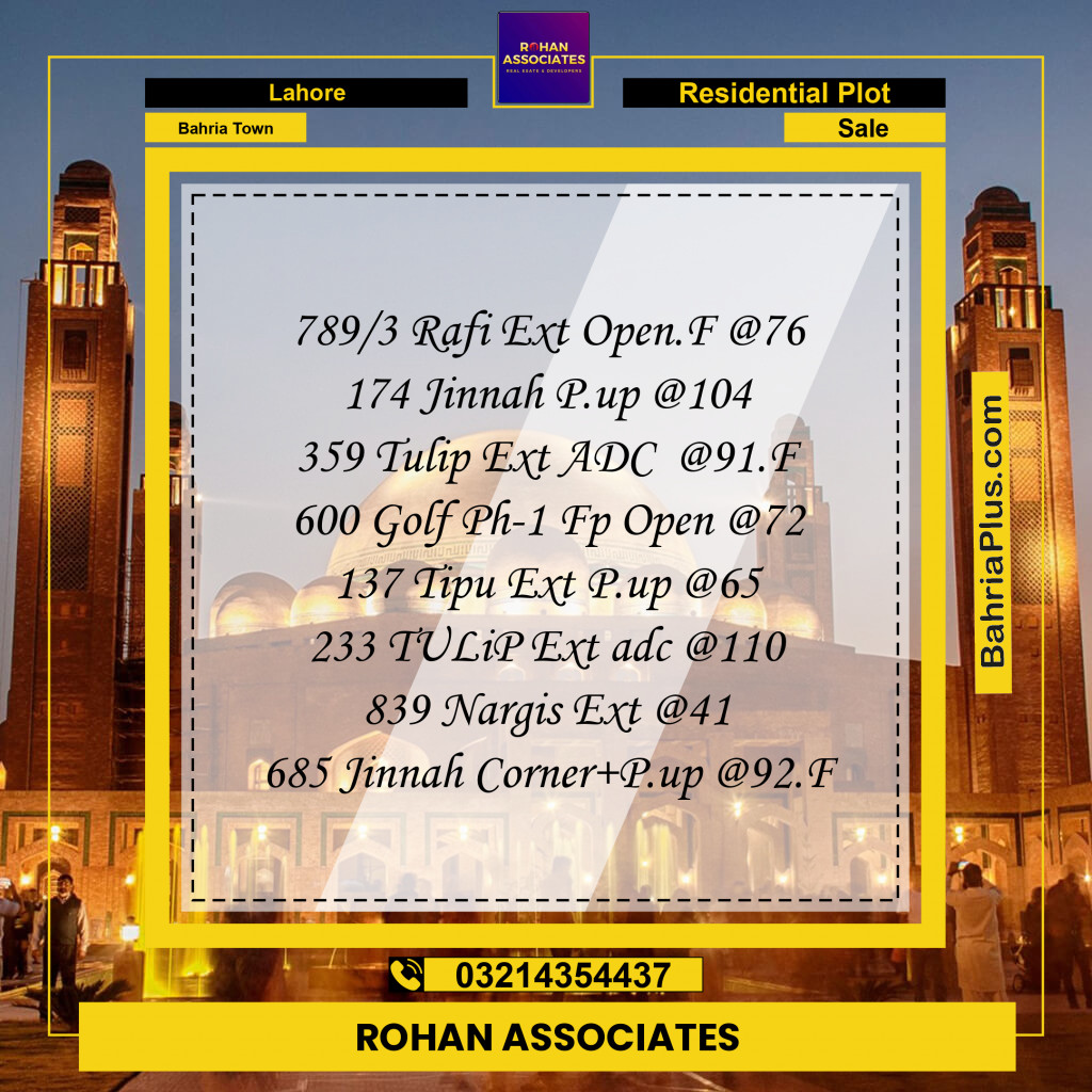 Residential Plot for Sale in Bahria Town, Lahore - (BP-214422)