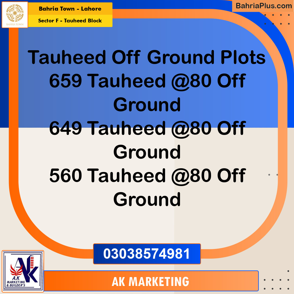 10 Marla Residential Plot for Sale in Sector F - Tauheed Block -  Bahria Town, Lahore - (BP-214564)