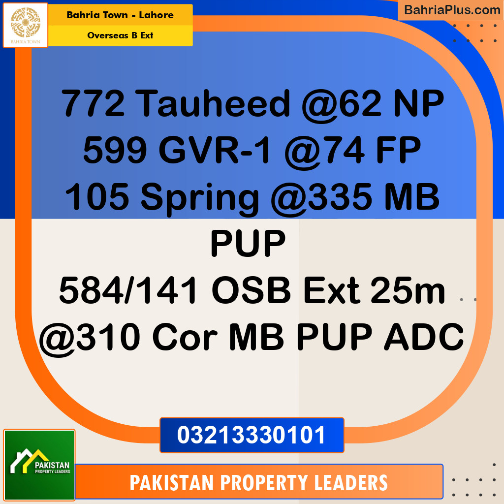 25 Marla Residential Plot for Sale in Overseas B Ext -  Bahria Town, Lahore - (BP-214648)