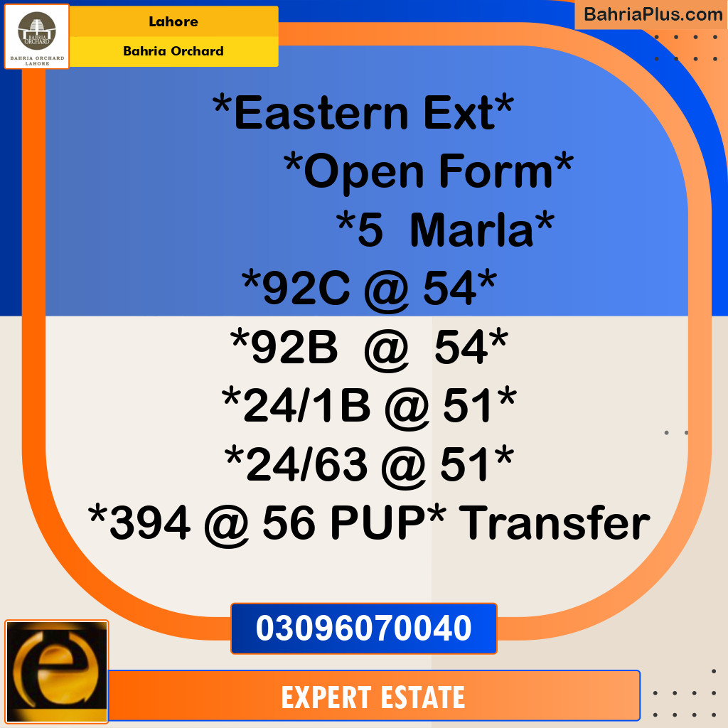 5 Marla Residential Plot for Sale in Bahria Orchard, Lahore - (BP-214663)