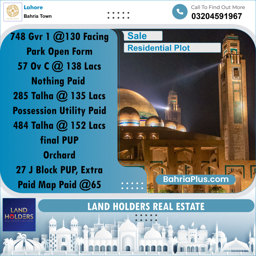 Residential Plot for Sale in Bahria Town, Lahore - (BP-214664)