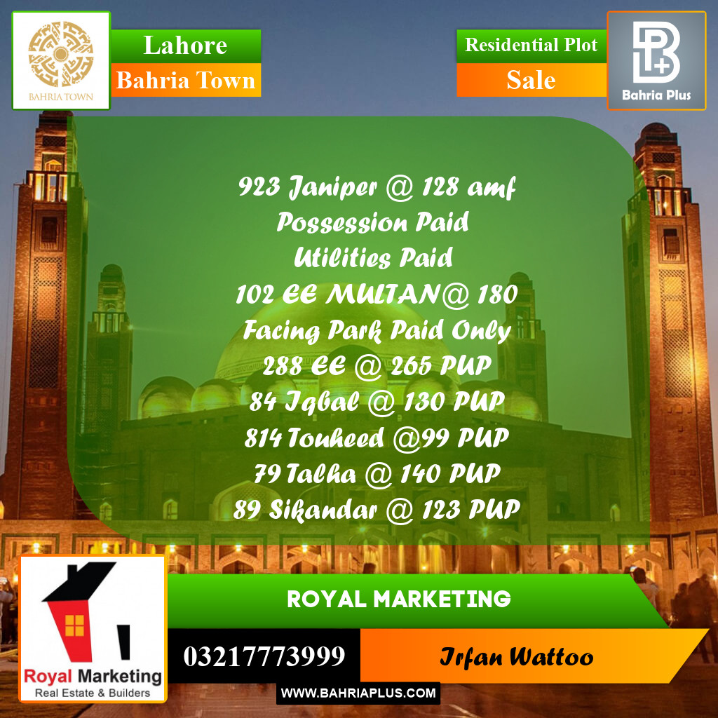 Residential Plot for Sale in Bahria Town, Lahore - (BP-214690)
