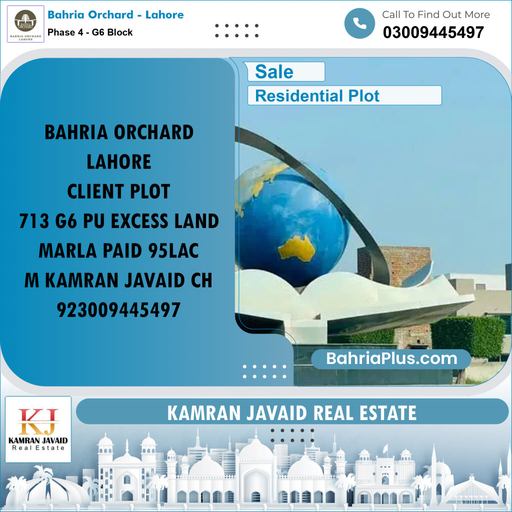 12 Marla Residential Plot for Sale in Phase 4 - G6 Block -  Bahria Orchard, Lahore - (BP-214760)