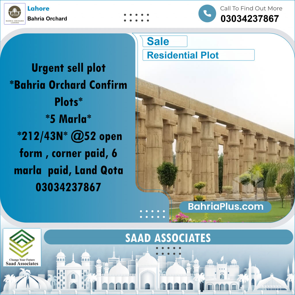 5 Marla Residential Plot for Sale in Bahria Orchard, Lahore - (BP-214781)