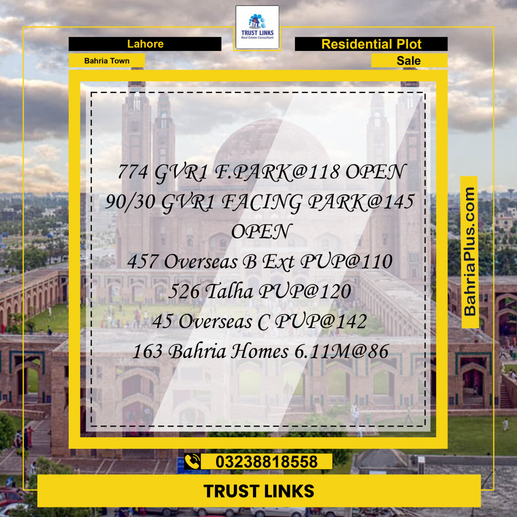 Residential Plot for Sale in Bahria Town, Lahore - (BP-214785)