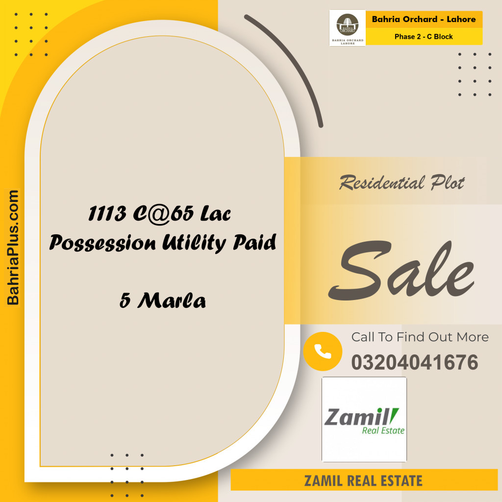 5 Marla Residential Plot for Sale in Phase 2 - C Block -  Bahria Orchard, Lahore - (BP-214819)