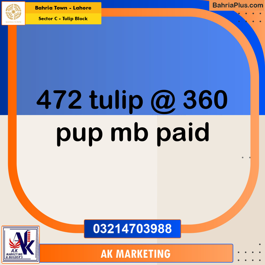 Residential Plot for Sale in Sector C - Tulip Block -  Bahria Town, Lahore - (BP-214839)