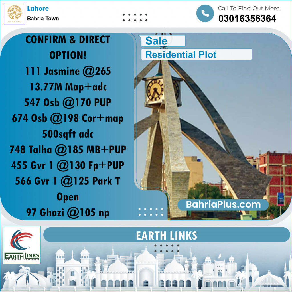 Residential Plot for Sale in Bahria Town, Lahore - (BP-214852)