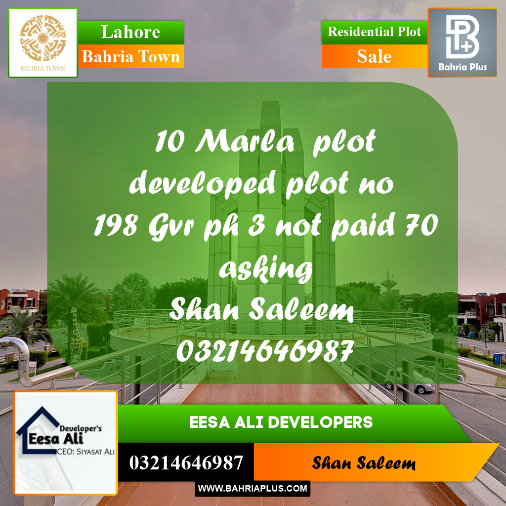 Residential Plot for Sale in Bahria Town, Lahore - (BP-214871)