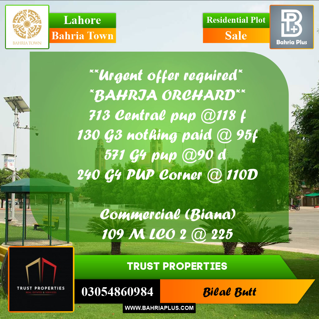 Residential Plot for Sale in Bahria Town, Lahore - (BP-214884)