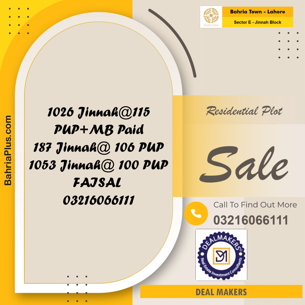5 Marla Residential Plot for Sale in Sector E - Jinnah Block - Bahria Town, Lahore - (BP-214906)