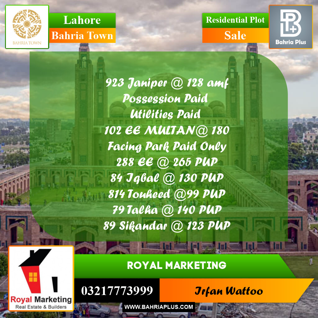 Residential Plot for Sale in Bahria Town, Lahore - (BP-214993)